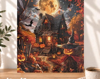 Haunted House Puzzle - Pumpkin Village Jigsaw - Halloween Theme Game - Scarry Night Game - Mind Exercise Hobby (110, 252, 520, 1014 piece)