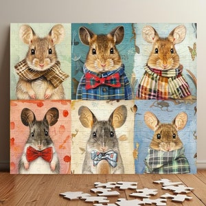 Adorable Bowtie Mouse Puzzle - Charming Mouse Portrait Jigsaw - Gift for Mouse Lovers and Quirky Decor Fans (110, 252, 520, 1014 piece)