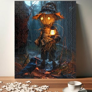 Puzzel spookachtige vogelverschrikker - Betoverd bos Halloween-scènepuzzel - herfstcadeau voor liefhebbers van horror en fantasy (110, 252, 520, 1014 stuks)