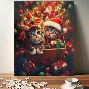 Christmas Kittens Puzzle - Festive Cats in Santa Hats Jigsaw - Perfect Gift for Cat Lover and Holiday Enthusiast (110, 252, 520, 1014 piece)