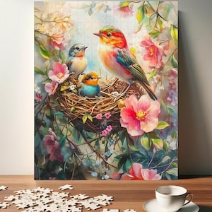 Springtime Nestlings Puzzle - Colorful Birds and Blossoms Jigsaw - Gift for Bird Lovers and Nature Enthusiasts (110, 252, 520, 1014 piece)