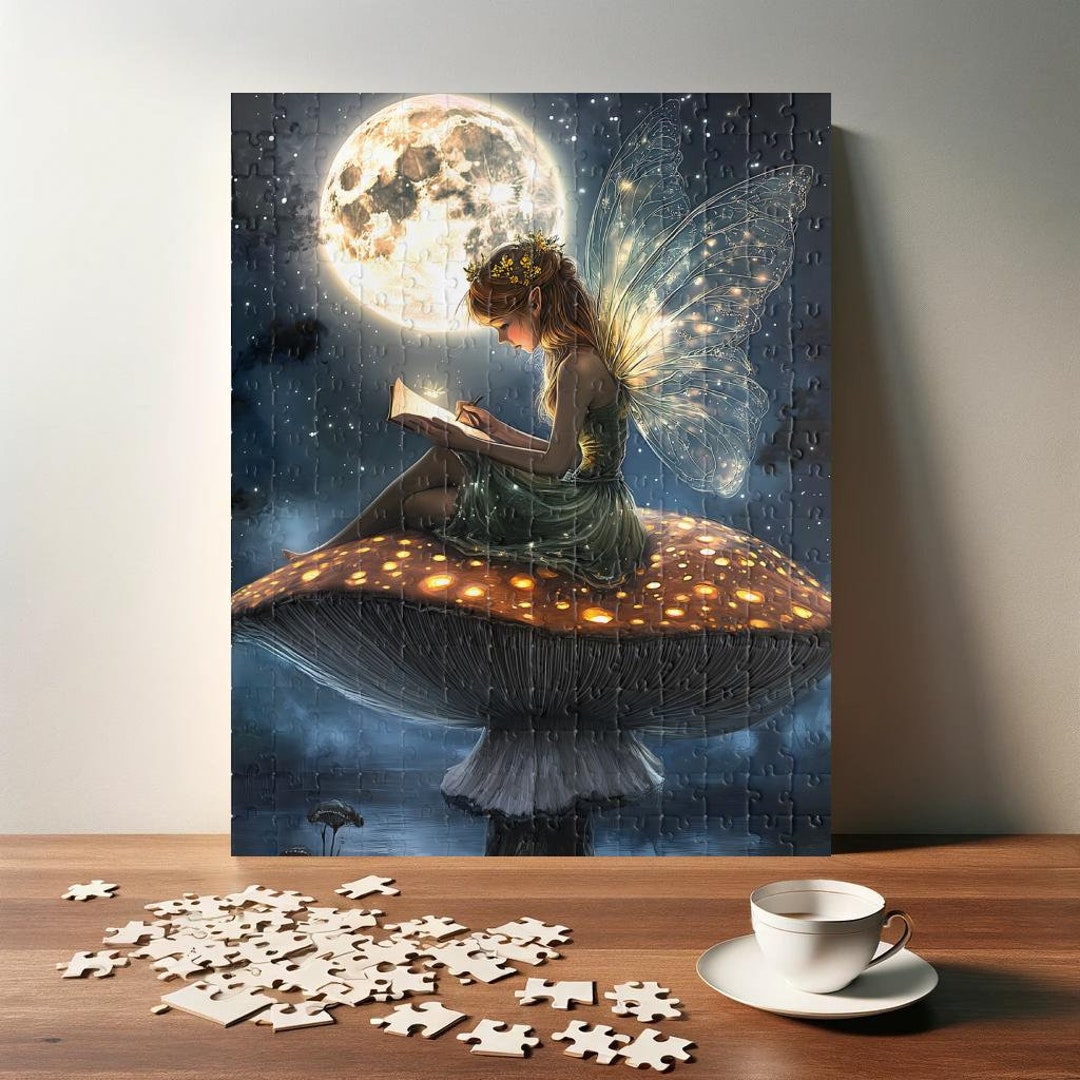 Magical Fairy on Mushroom Puzzle - Enchanting Nighttime Jigsaw - Gift ...