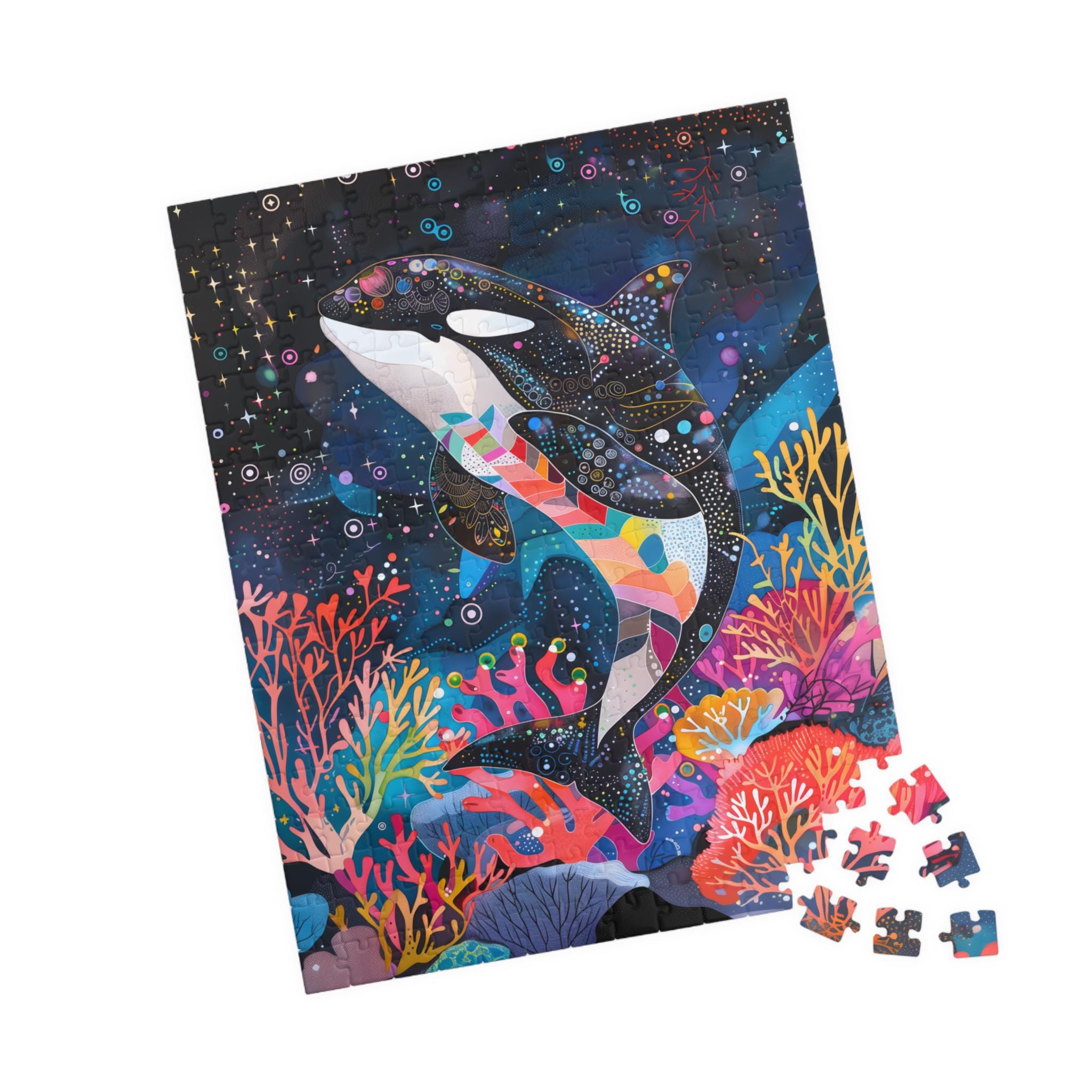 星空の夜のシャチパズル - 鮮やかな海中のシャチのジグソーパズル - 海