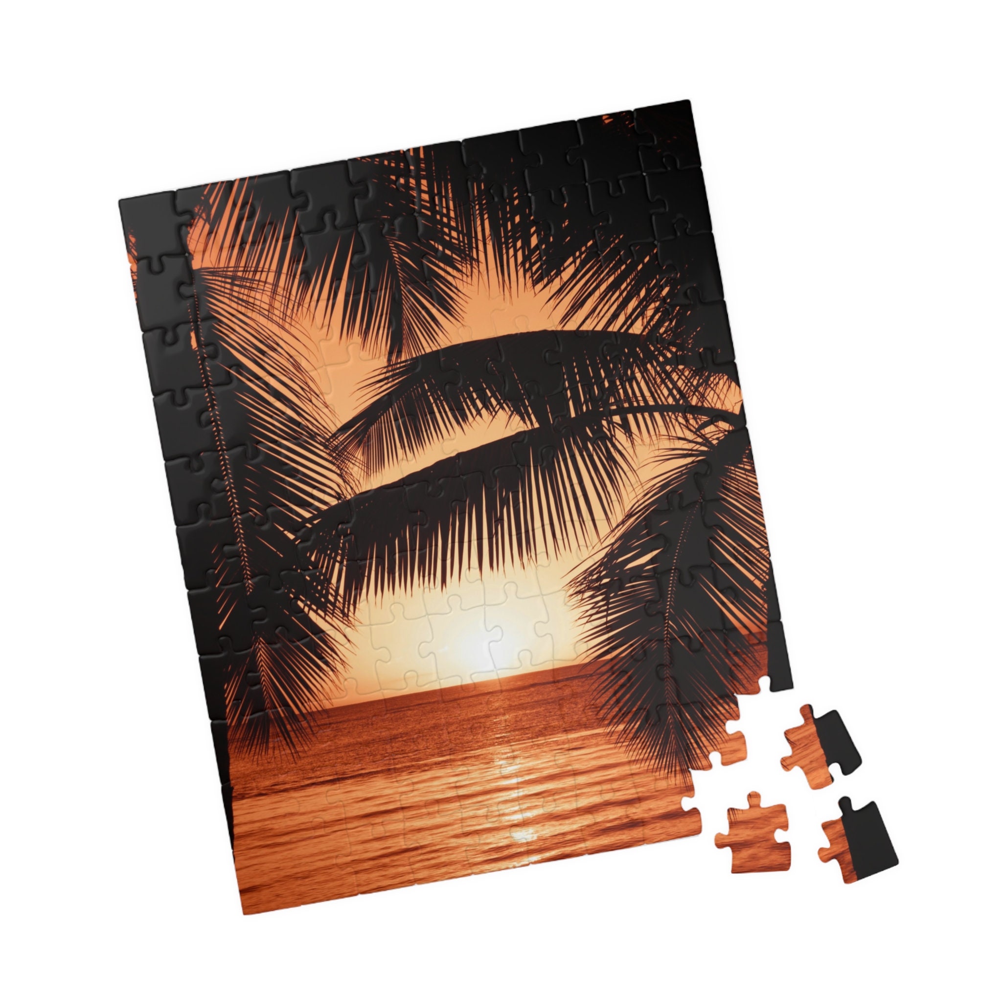 Tropical Sunset Puzzle Palm Tree Silhouette Jigsaw Relaxing Gift for Beach and Palm Tree Lovers ...
