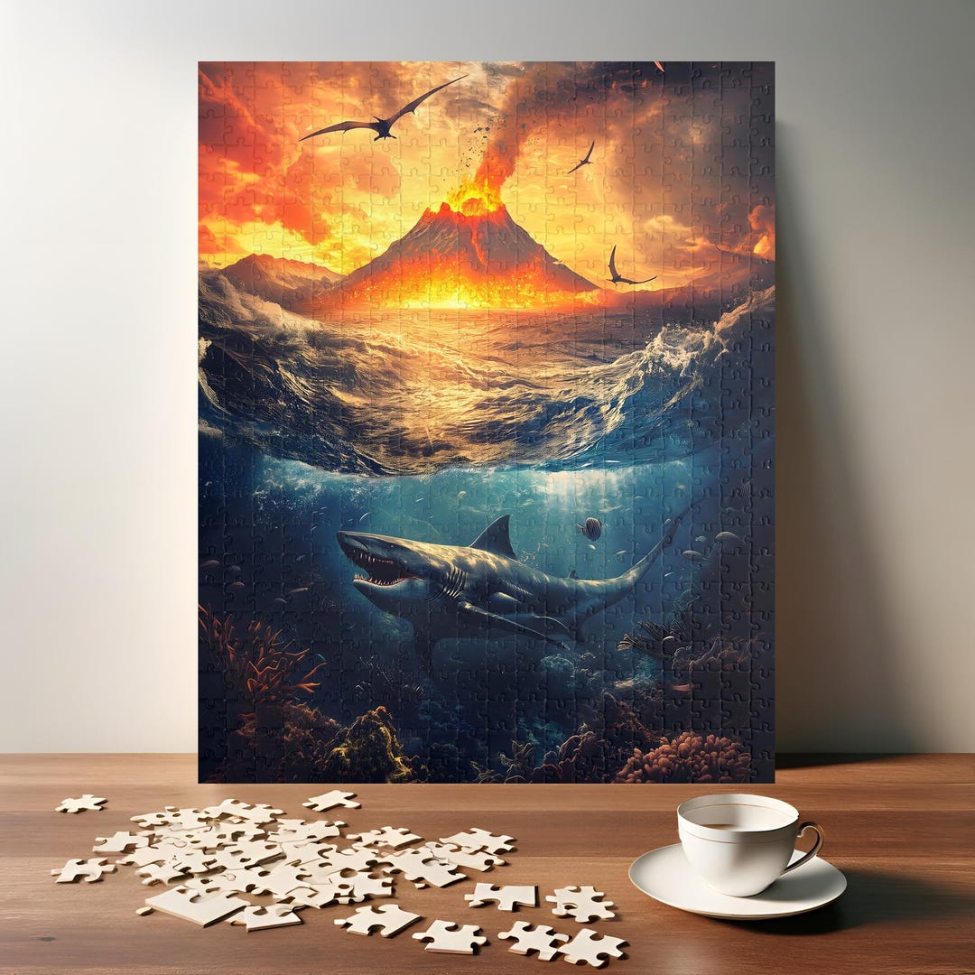 Prehistoric Ocean Adventure Puzzle - Erupting Volcano and Megalodon ...
