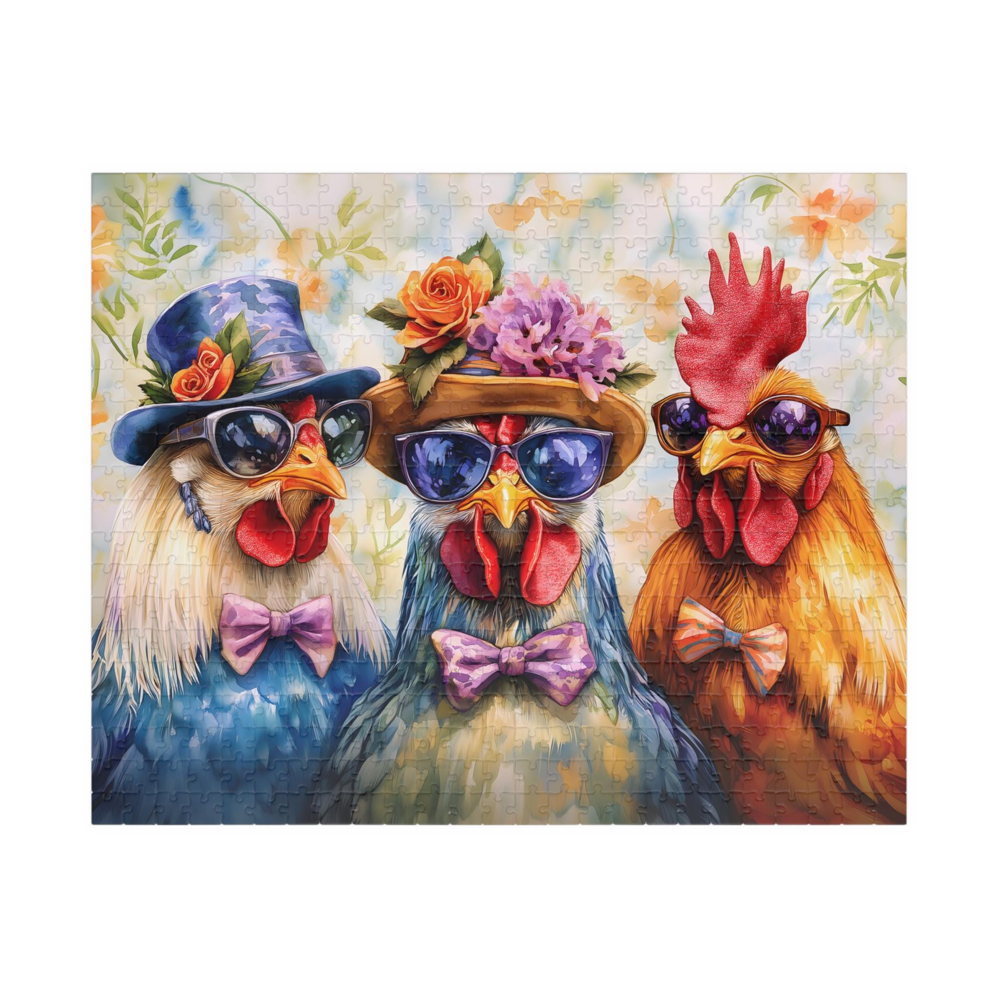 Chic Chickens in Sunglasses Puzzle - Fashionable Fowl and Floral