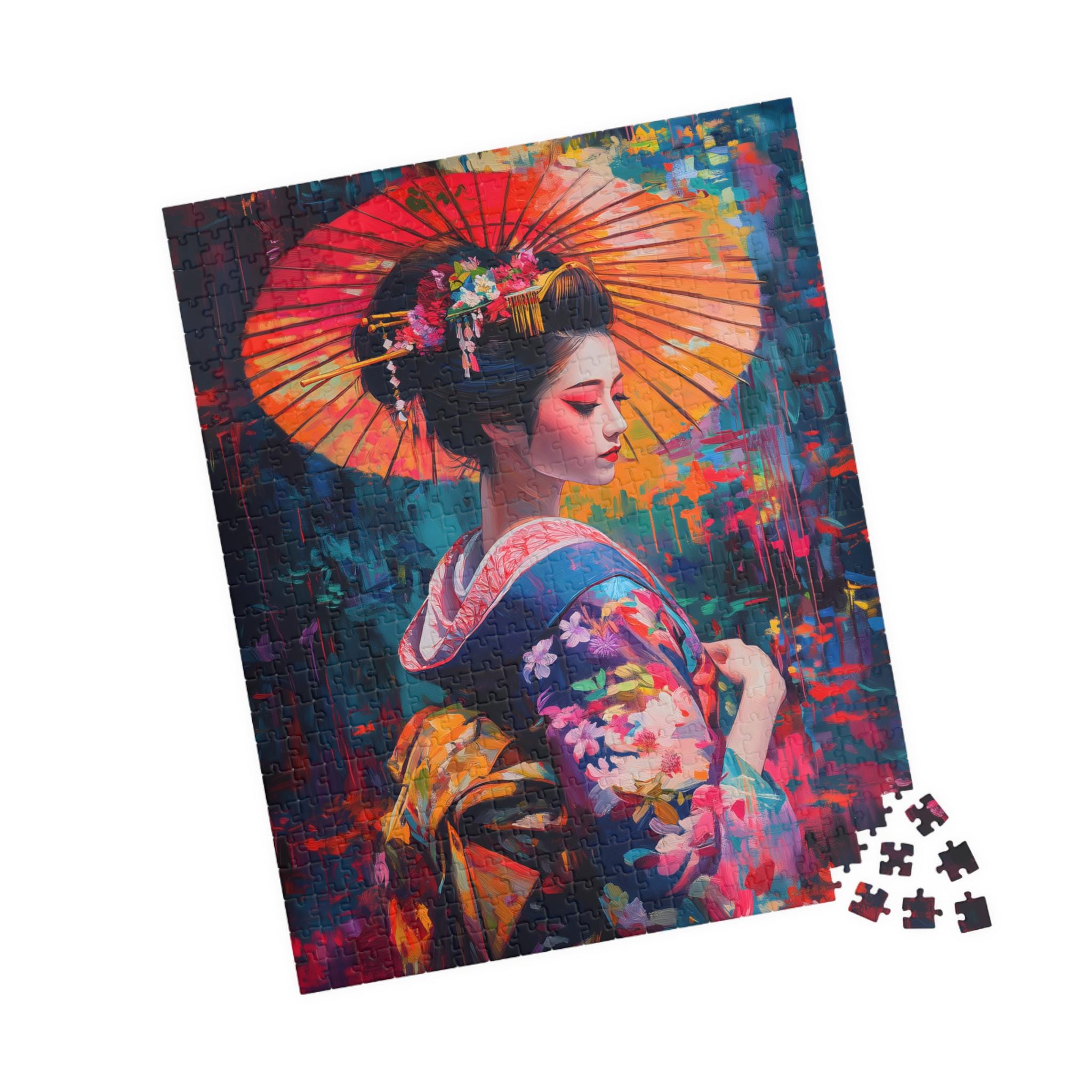 Vibrant Geisha With Umbrella Puzzle - Traditional Japanese