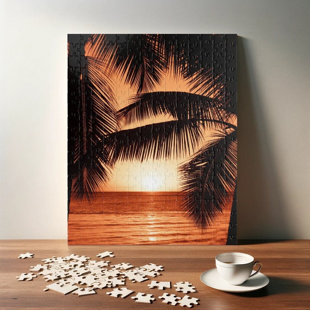 Tropical Sunset Puzzle Palm Tree Silhouette Jigsaw Relaxing Gift for ...