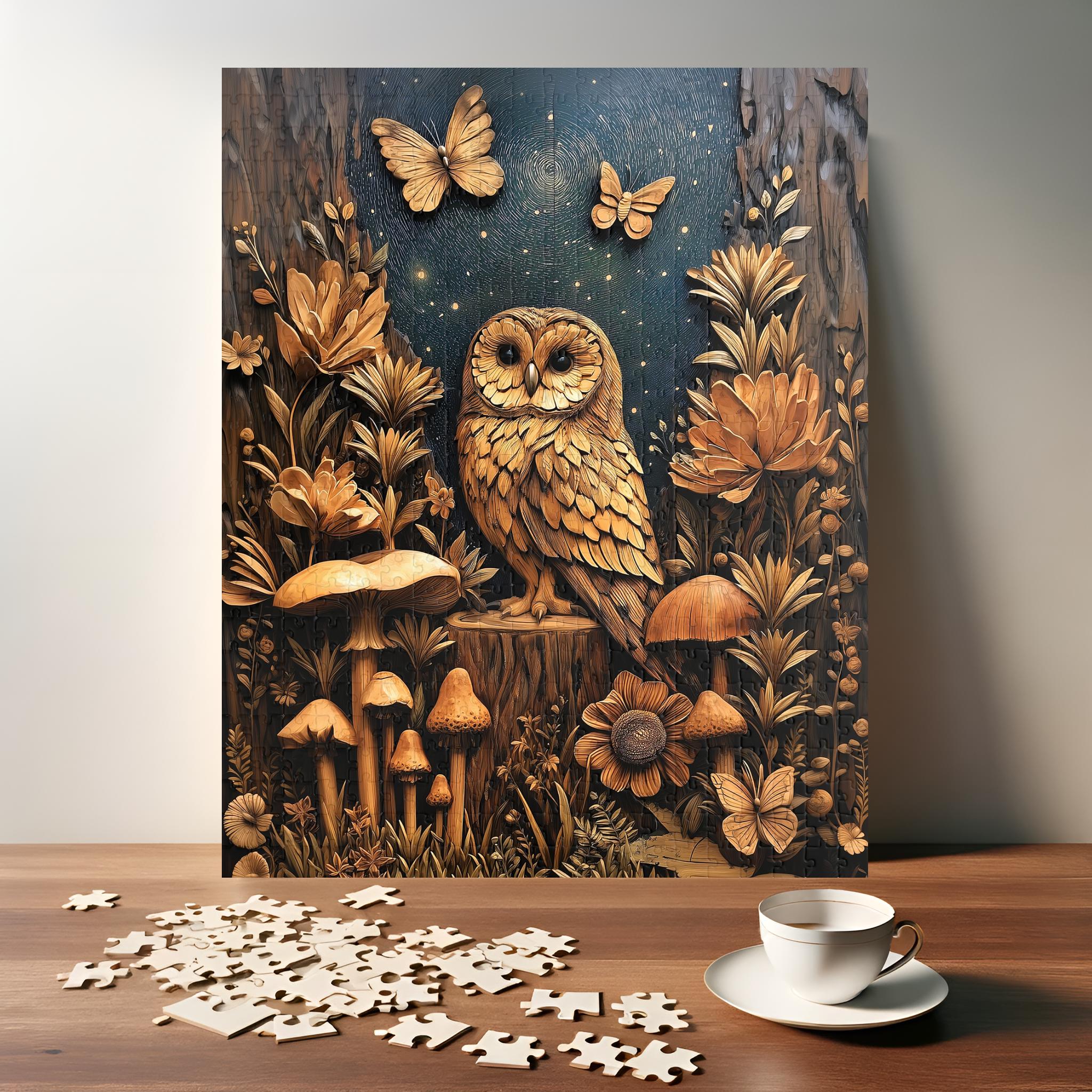 Enchanted Woodland Owl Puzzle - Rustic Wooden Effect Forest Jigsaw - Wood Panel Style Puzzle (110, 2