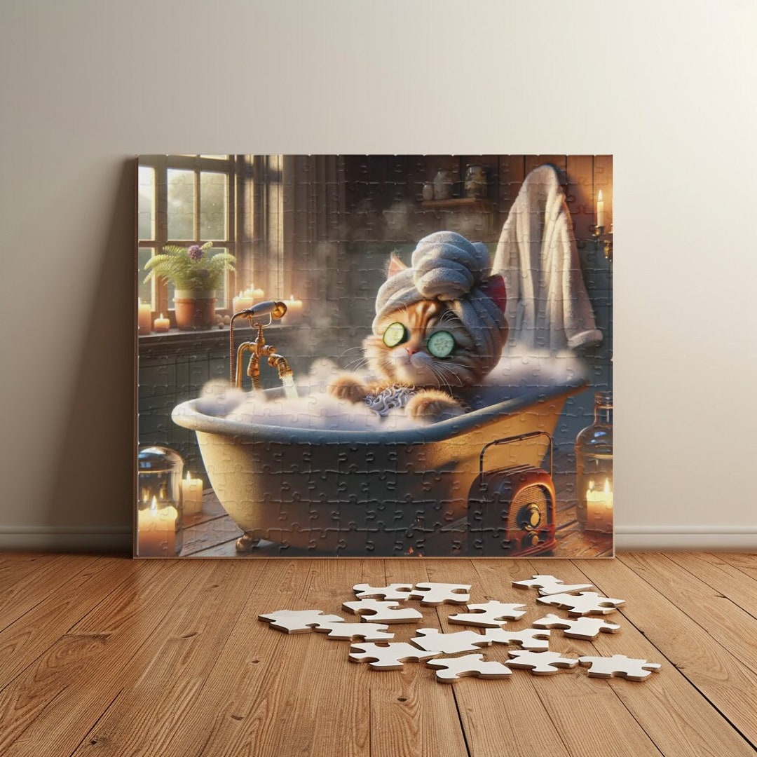 Spa Puzzled Spa Day Delight Puzzle - Relaxing Kitten Bath Time Jigsaw - Cozy Cat ...