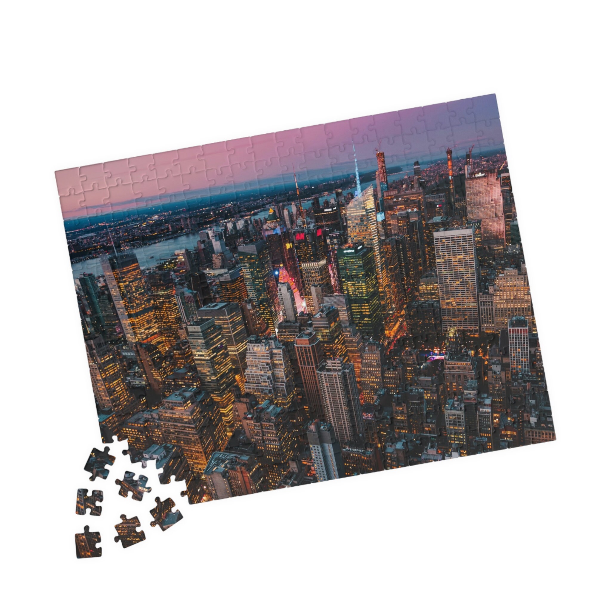 Skyline Cityscape 1000-Piece Jigsaw Puzzle For Adults - Bright Neon Art Puzzle By Cloudberries
