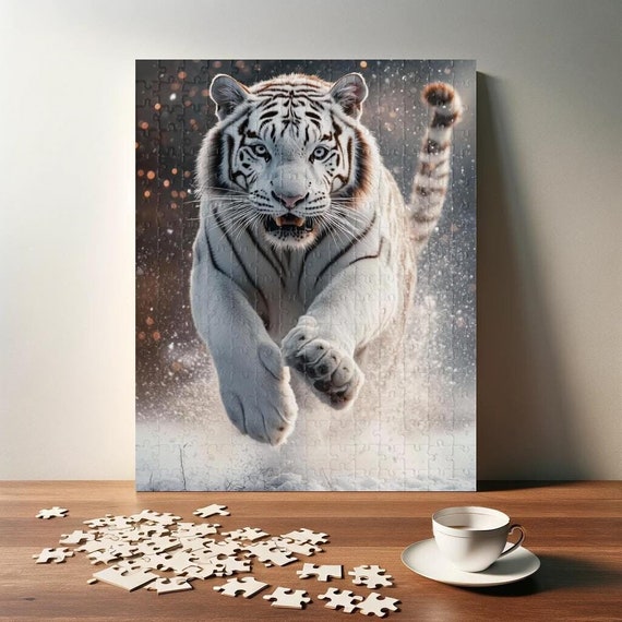 マジェスティックホワイトタイガーパズル - 激しいランニングシベリア
