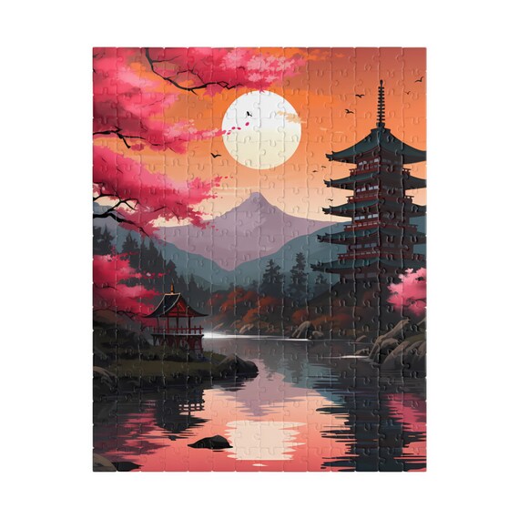 Mystic Pagoda Sunset Puzzle - Japanese Cherry Blossom