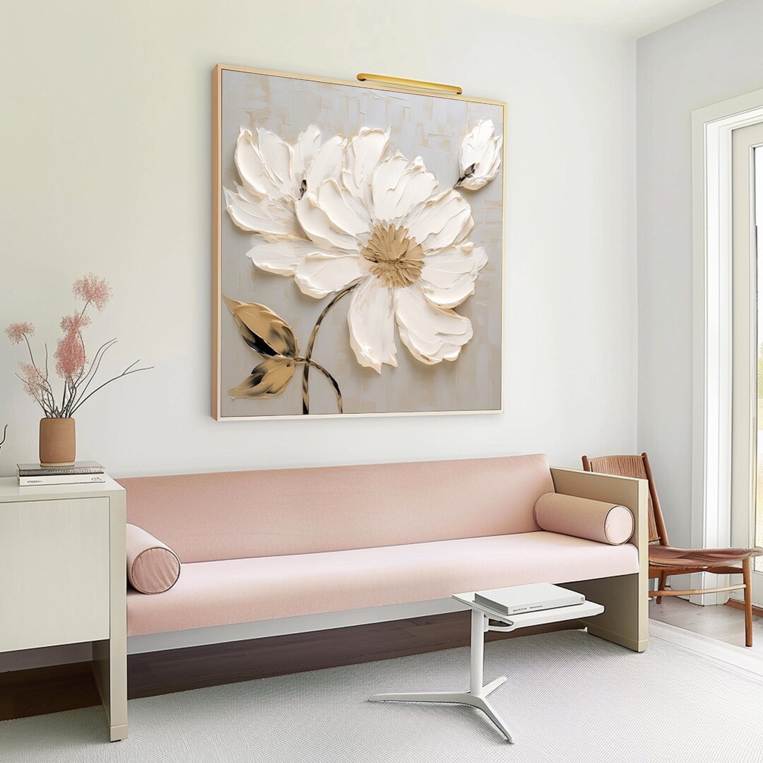 Large 3D White Flower Oil Painting on Canvas,hand Painted Canvas Flower ...