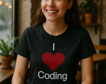 Regalo con inspiración en codificación, camiseta unisex orgánica reciclada con diseño de corazón, diseñada para desarrolladoras que se adentran en el código línea por línea.