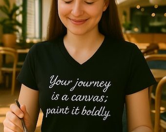 Schilder je Journey Boldly-statement op een motiverend Bella Canvas 3005 jersey T-shirt met V-hals