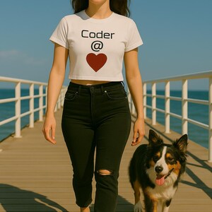 Coder at Heart Themed Crop Tee, Tshirt for Women who Code, Female Developer Tshirt with Heart Design, Gift for IT Specialists or Geeks