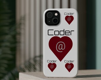 iPhone 14-skal, Coder at Heart-tema, telefonskal med mjukvaruingenjör, innerlig iPhone 14-skaldesign för apputvecklare som älskar sina telefoner