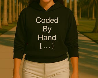 Sudadera con capucha con bajo ceñido para mujer en negro con temática de Coded By Hand: una oportunidad de oro para que un aficionado a la programación celebre la codificación a la antigua usanza.
