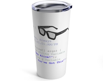 Regalo de aliento para empleados codificado en vaso de acero inoxidable de 20 oz con fragmento de Java, mensaje sentimental único para desarrolladores de aplicaciones o nerds de TI