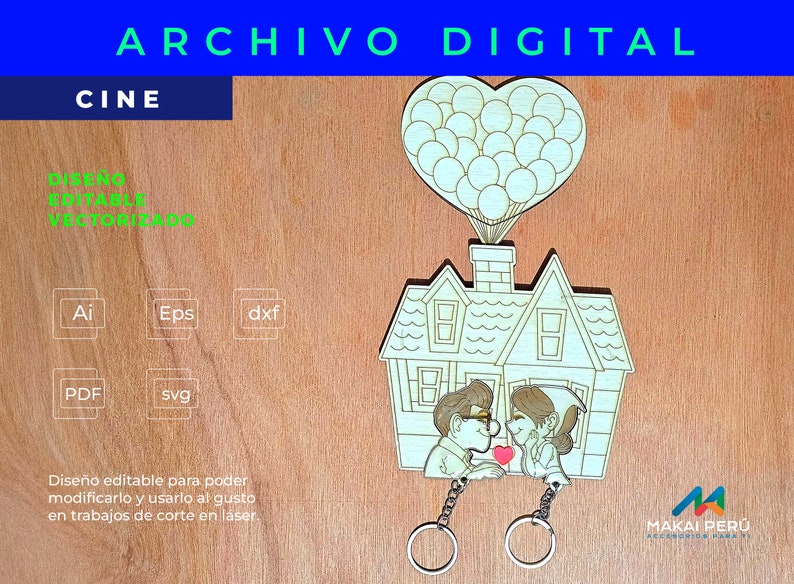 PORTA LLAVERO UP, vector archivo digital para corte laser zdjęcie 1