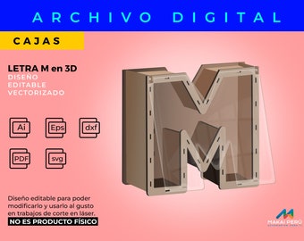 3D LETTER M BOX, digital file for Laser Cutting