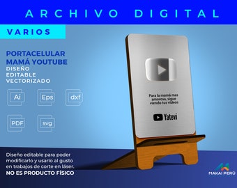 PORTACELULAR Mamá Yuotuber, archivo digital para corte láser