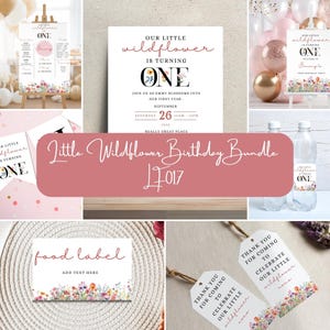 Wildflower Birthday Invitation Bundle, Wildflower 1st Birthday Bundle, Wildflower Birthday Invite Wildflower Birthday Decor Invitation LF017