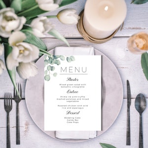 SOFORT DOWNLOAD, Eukalyptus Hochzeitsmenü, Hochzeitsmenü, Grüne Hochzeit, Eukalyptus Hochzeit, Canva, LF002