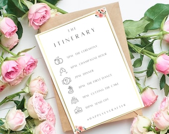 Carte d'itinéraire de mariage floral : chronologie de l'ordre des événements (téléchargement numérique)