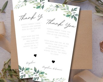 Greenery Thank You Place Card, Minimalist Thank You Napkin Note, Printable Thank You, Place Setting Thank You, Editable, Wedding Table,LF007