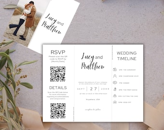 Mall för gatefold-bröllopsinbjudningar med QR-kod (digital nedladdning)