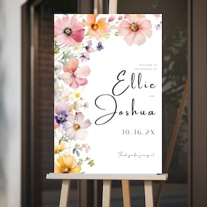 Wildflower Wedding Welcome Sign, Canva Welcome Poster, Printable Floral Wedding Welcome, Spring Welcome sign,  LF005