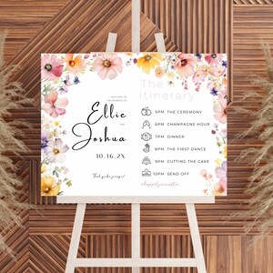 Wildflower Wedding Welcome and Itinerary Sign, Canva Welcome Poster, Printable Floral Wedding Welcome, Spring Welcome sign,  LF005