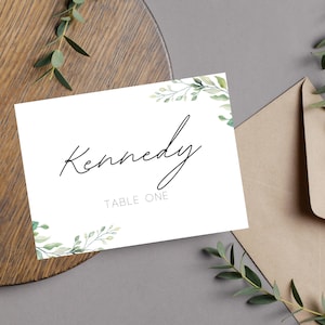 Greenery Place Card Template, Wedding Table Seat Card Download, Greenery Name Card, Editable Greenery Table Card, Printable Name Card, LF007