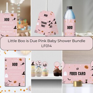 Little Boo Baby Shower Invitation Bundle Pink Ghost Baby Shower Bundle Little Boo is Almost Due, Halloween Baby Shower Bundle Template LF014