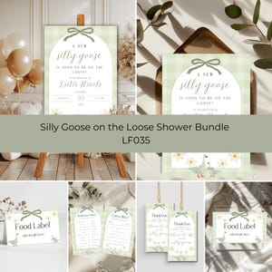 Gender Neutral Gingham Goose Baby Shower Bundle Mother Goose Baby Shower Bundle Decor Editable Digital Download Template Daisy Gingham LF035