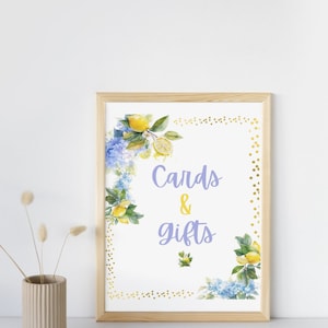 Cartões e presentes florais azuis editáveis de limão para impressão Citrus Ela encontrou seu sinal de decoração de chá de panela principal Squeeze Download instantâneo LFB002