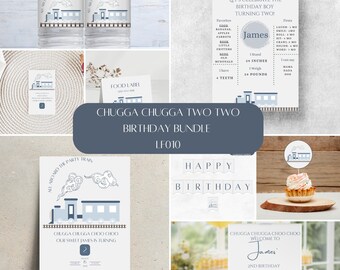 Chugga Chugga Choo Choo Two Train Birthday Bundle All Aboard Party Train 2nd Birthday Bundle Train Theme 2nd Birthday Invite Bundle LF010
