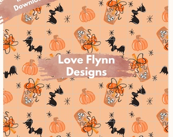 Gruseliger Eiskaffee Nahtloses Muster Halloween Kokette PNG Digital Download, Nahtloses Muster 300 DPI PNG Sofortiger Download