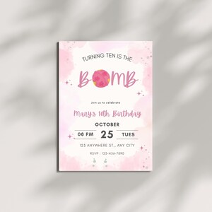 Bath Bomb Birthday Invitation Printable, Spa Party Invite for Girls, Editable Canva Template, Instant Digital Download