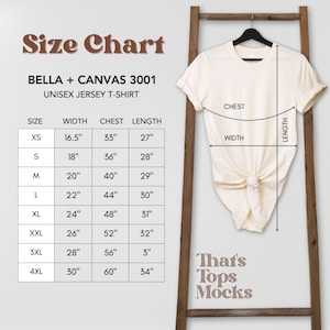 Bella Canvas 3001 Size Chart: T-Shirt Measurements (Digital Download)