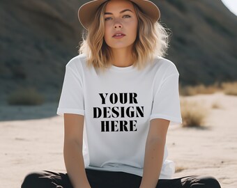 White Bella Canvas 3001 Mockup: AI-Styled T-Shirt (Digital Download)