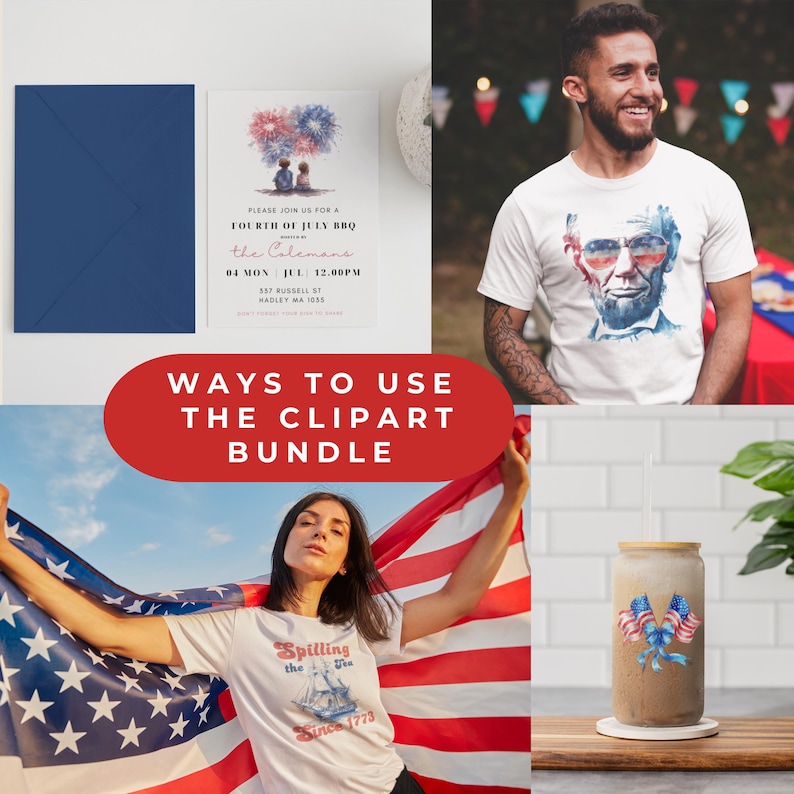Watercolor 4th of July Independence USA America Day Clipart Bundle of ...