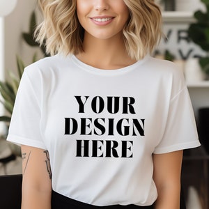Bella Canvas 3001 White T-Shirt Mockup: AI Styled Womens Tee (Digital Download)