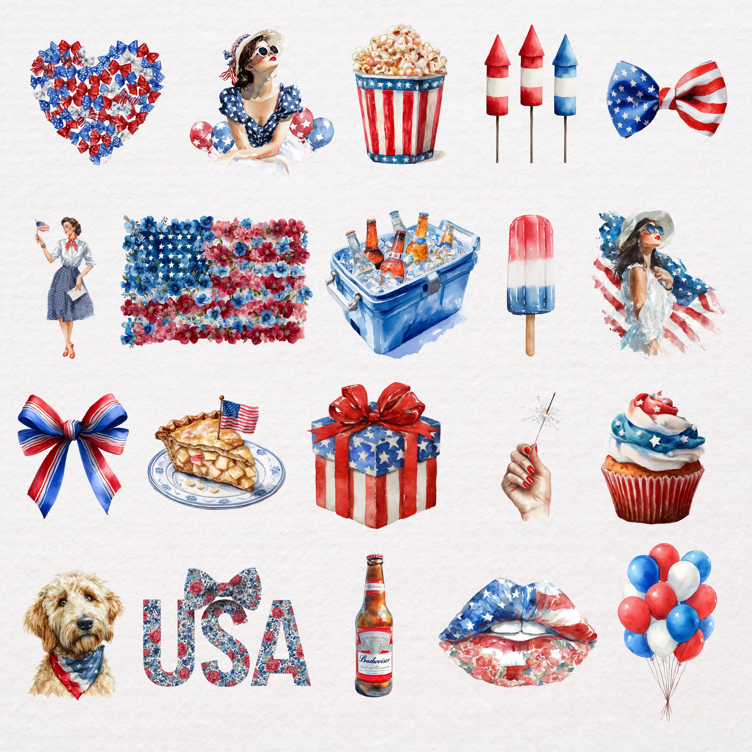 Watercolor 4th of July Independence USA America Day Clipart Bundle of ...
