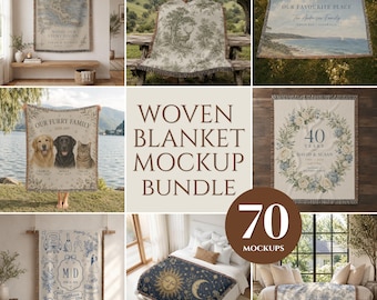 Webdecken-Mockup Canva Drag-and-Drop-Mockups Printify Decken-Bundle POD Lifestyle-Mockup Wandteppich Saisonales Personalisierbares Hochzeit Familie