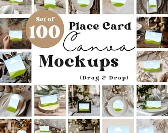 Tischkarten-Mockup-Bundle: Hochzeits- & Geschäftsausstattung (Canva Bearbeitbar, Digitaler Download, 100 Designs)