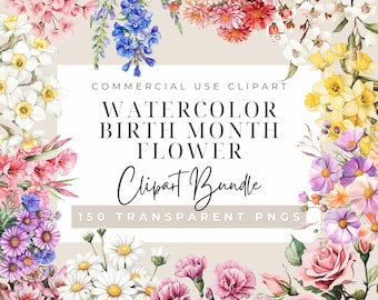 Födelsemånad Blomma Clipart Födelseblomma PNG Födelsemånad Blombukett Mors dag Gåva Akvarell Julklappsidé Blomsterarrangemang