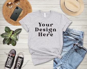 Bella Canvas Mockup | Bella canvas athletic heather tshirt mockup | Bella Canvas 3001 Shirt Mock Up | POD Mockup | Flat Lay Mockup